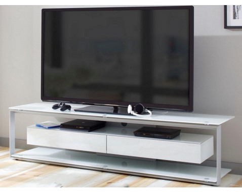 Široký TV stolík Typ  šedý kov biele sklo 