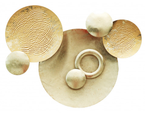 Kovová nástenná dekorácia Zlaté kruhy  70x50 cm 
