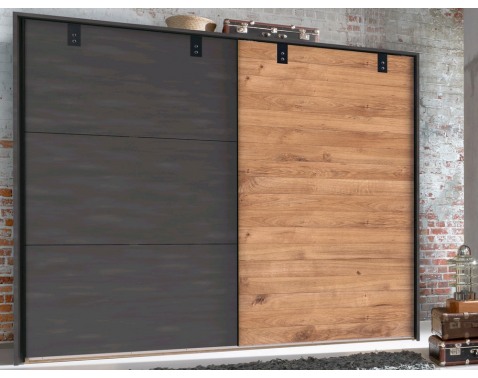 Šatník s posuvnými dverami Detroit  250 cm  doskový dub   antracitová oceľ 