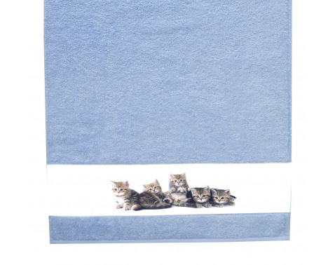Detská osuška 75x150 cm  motív mačiatka  modrá 