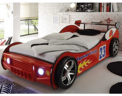 Detská pretekárska posteľ Energy 90x200 cm  červené auto s osvetlením 