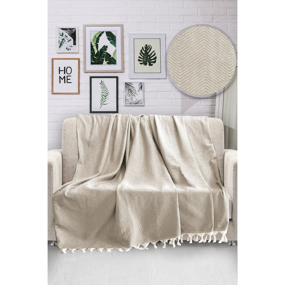 Béžový bavlnený pléd cez posteľ Viaden HN 170 x 230 cm