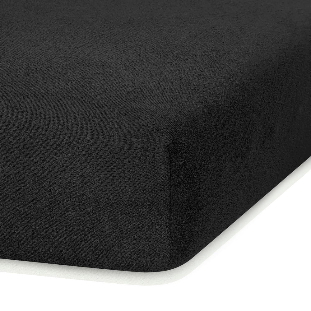 Čierna elastická plachta s vysokým podielom bavlny AmeliaHome Ruby 200 x 120-140 cm