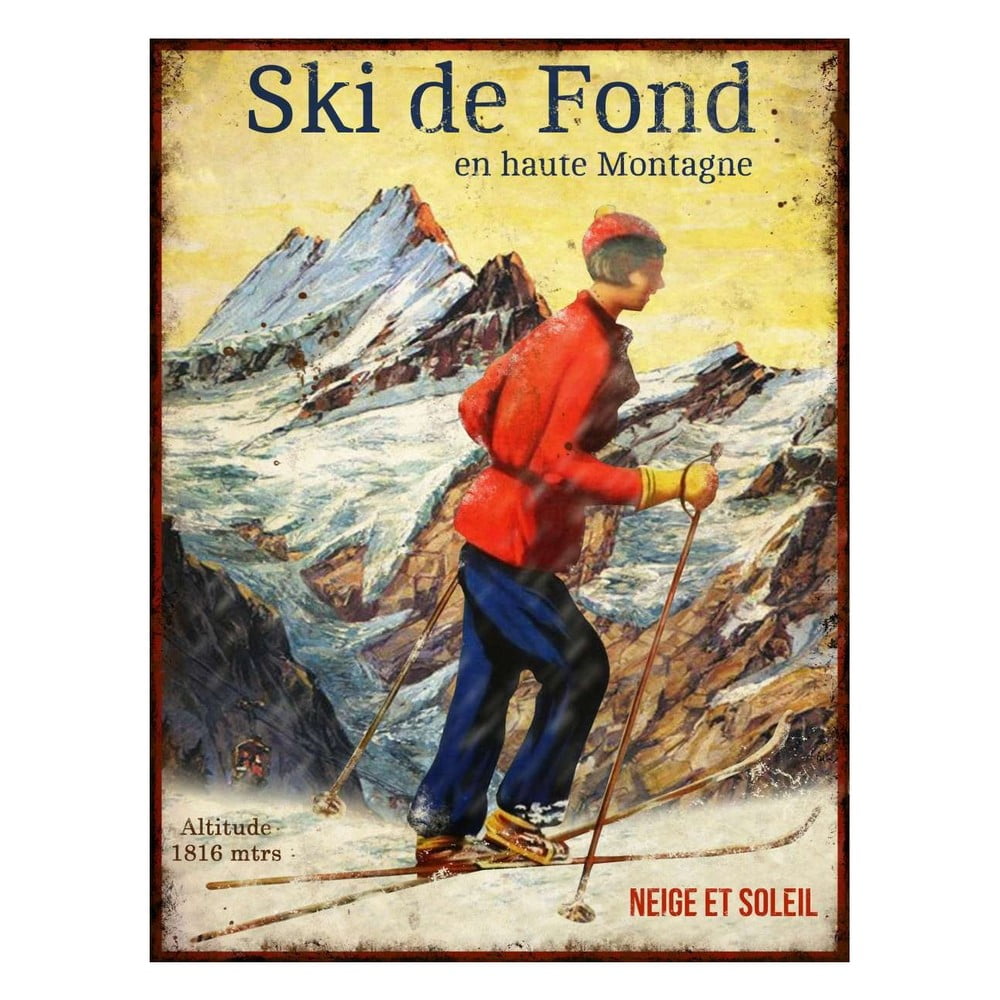 Dekoratívna kovová ceduľa Antic Line Ski de Fond 25 x 33 cm