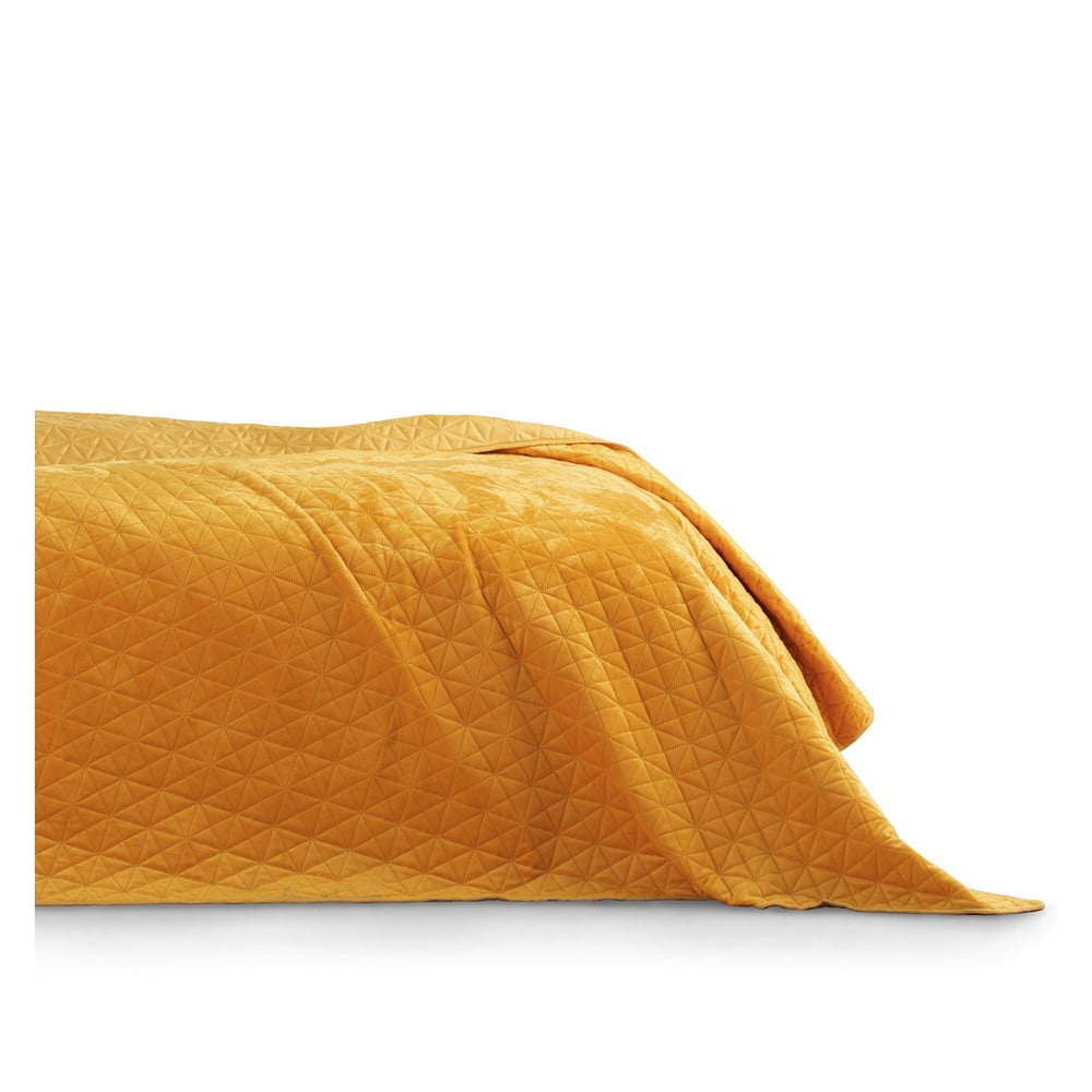 Žltý pléd cez posteľ AmeliaHome Laila Honey 220 x 240 cm
