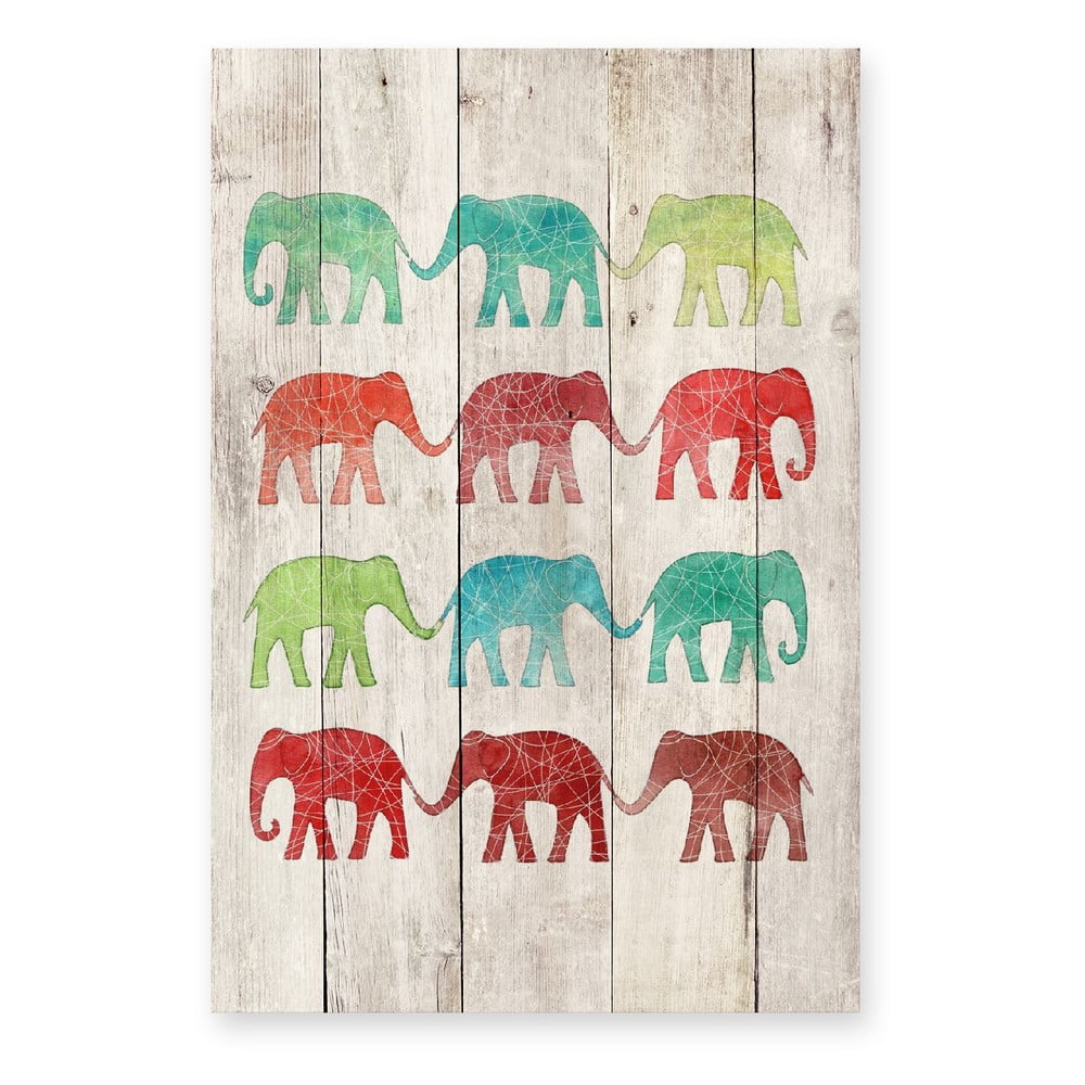 Drevená nástenná dekoratívna ceduľa Surdic Elephants Cue 40 × 60 cm