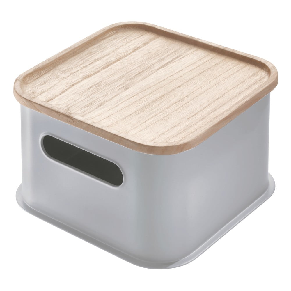 Sivý úložný box s vekom z dreva paulownia iDesign Eco Handled 213 x 213 cm