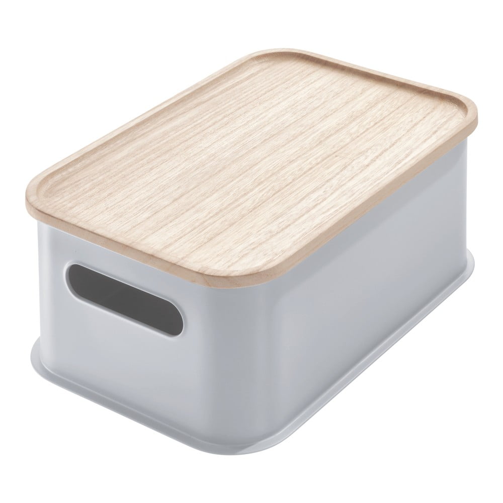 Sivý úložný box s vekom z dreva paulownia iDesign Eco Handled 213 x 302 cm