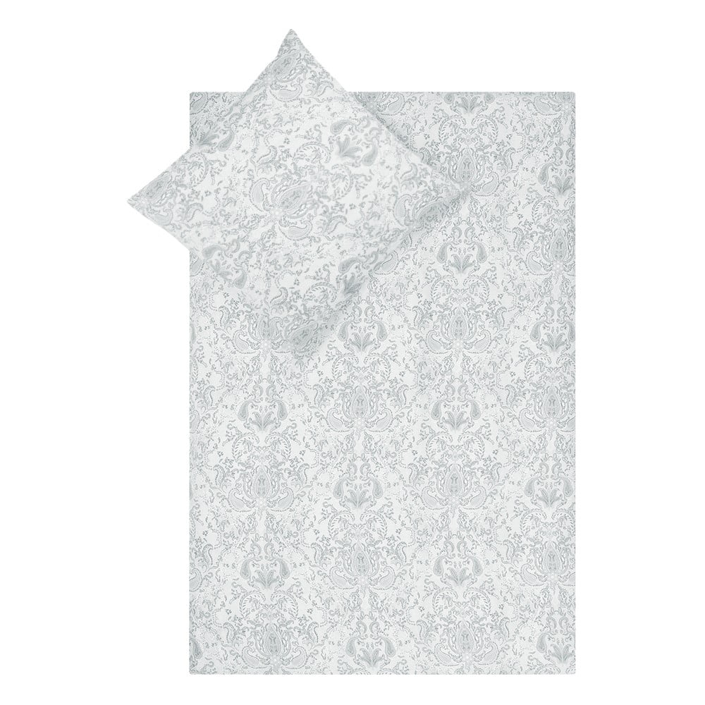 Sivo-biele obliečky na jednolôžko z bavlneného saténu Maison Majolie Grantham 135 x 200 cm