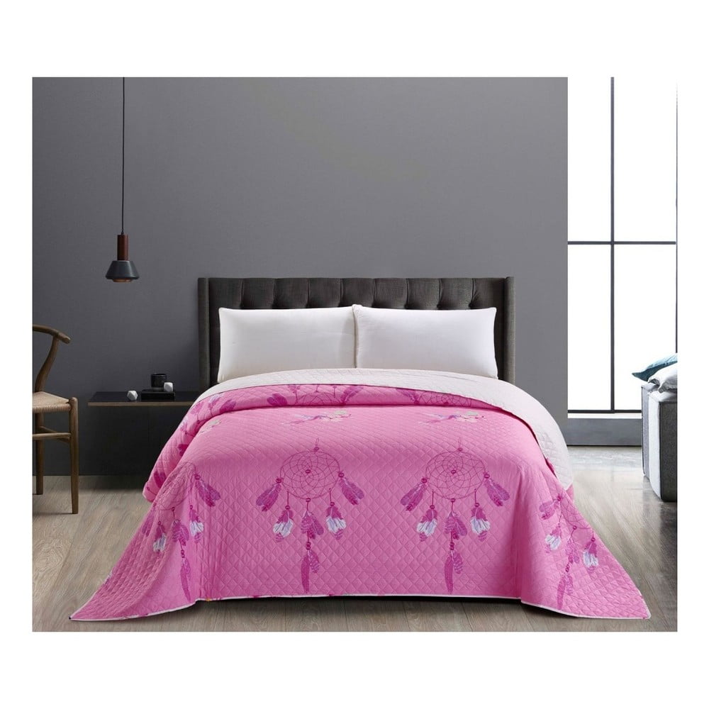 Ružovo-biely obojstranný pléd z mikrovlákna DecoKing Sweet Dreams 240 × 260 cm