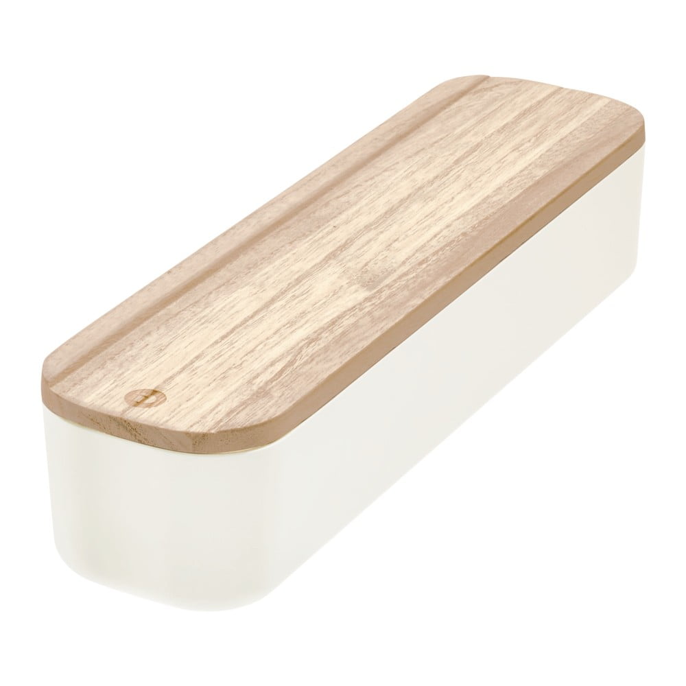 Biely úložný box s vekom z dreva paulownia iDesign Eco 9 x 365 cm