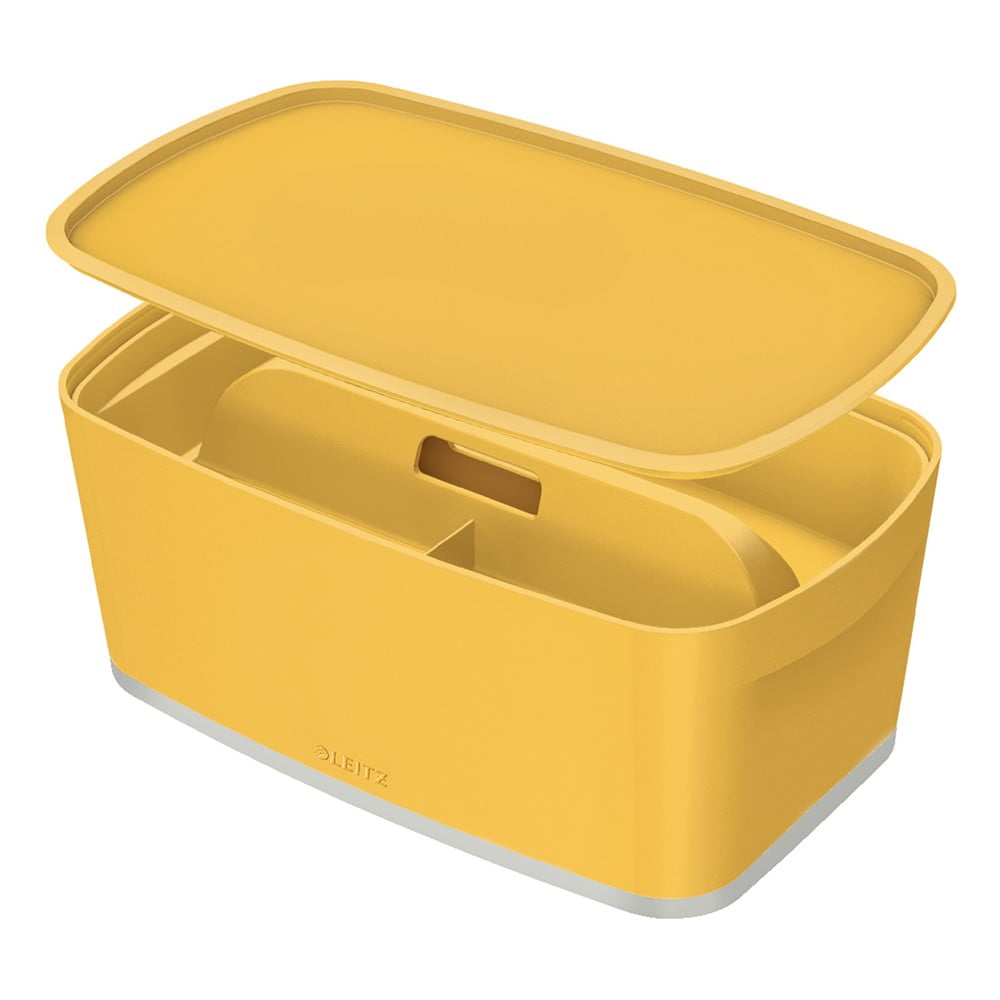 Žltá úložná škatuľa s vekom a organizérom Leitz Cosy objem 5 l