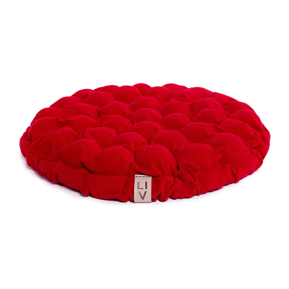 Červený sedací vankúšik s masážnymi loptičkami Linda Vrňáková Bloom Ø 65 cm