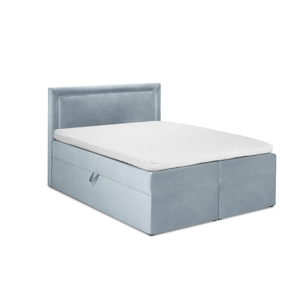 Bledomodrá zamatová dvojlôžková posteľ Mazzini Beds Yucca 160 x 200 cm