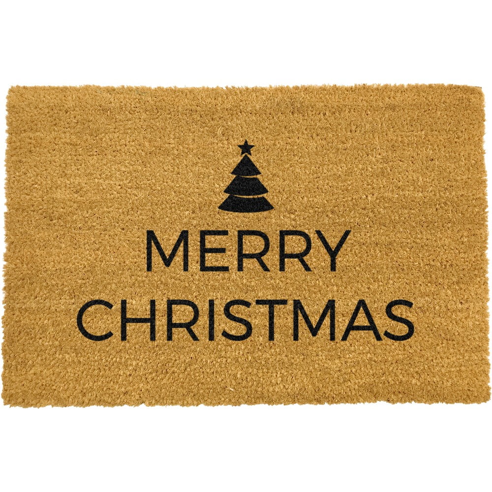 Čierna rohožka z prírodného kokosového vlákna Artsy Doormats Merry Christmas 40 x 60 cm