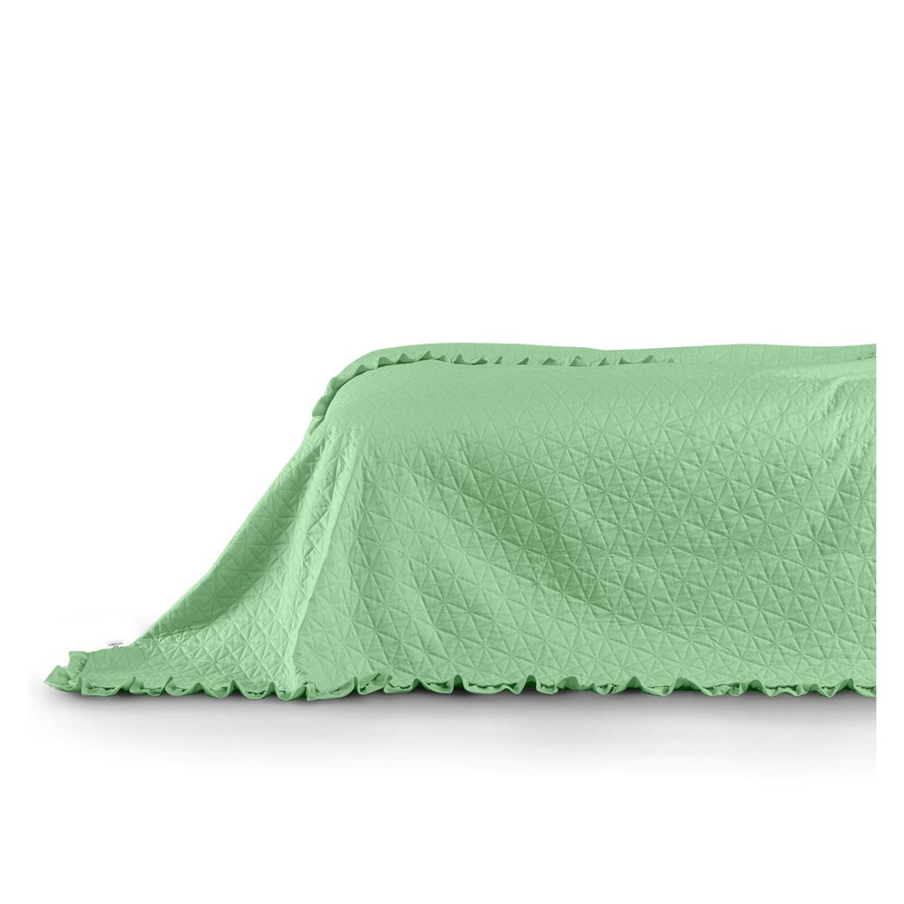 Zelený pléd cez posteľ AmeliaHome Tilia Mint 260 x 240 cm