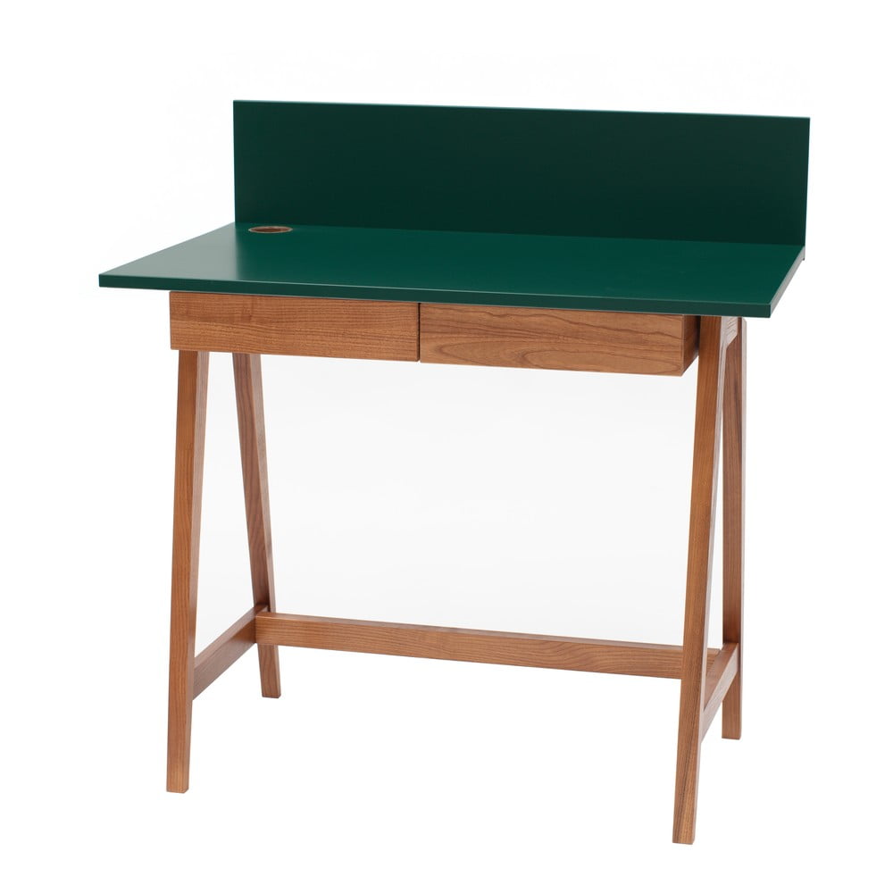Zelený písací stôl s podnožím z jaseňového dreva Ragaba Luka Oak dĺžka 85 cm