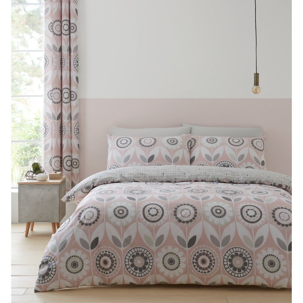 Ružovo-sivé posteľné obliečky Catherine Lansfield Annika 135 x 200 cm