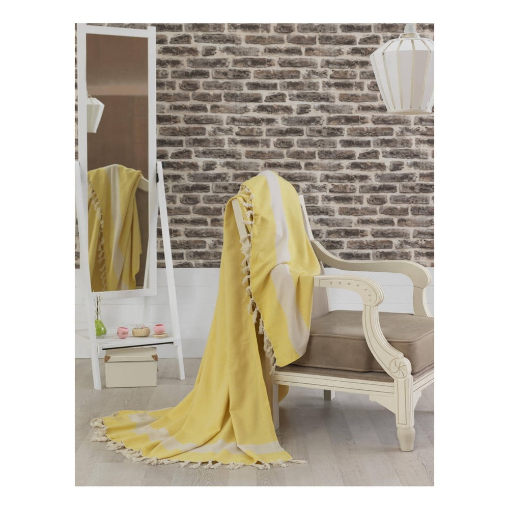 Žltý bavlnený pléd cez posteľ Baliksirfi Yellow 200 x 240 cm