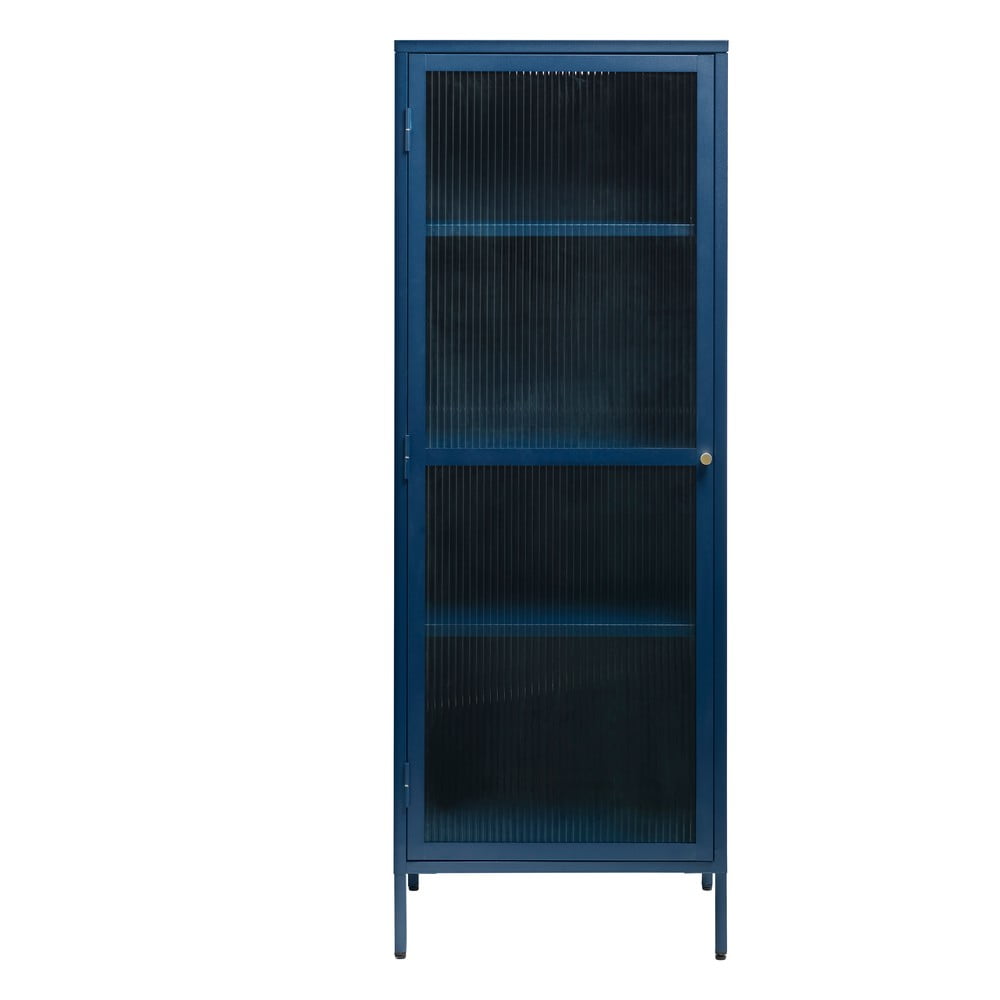 Modrá kovová vitrína Unique Furniture Bronco výška 160 cm