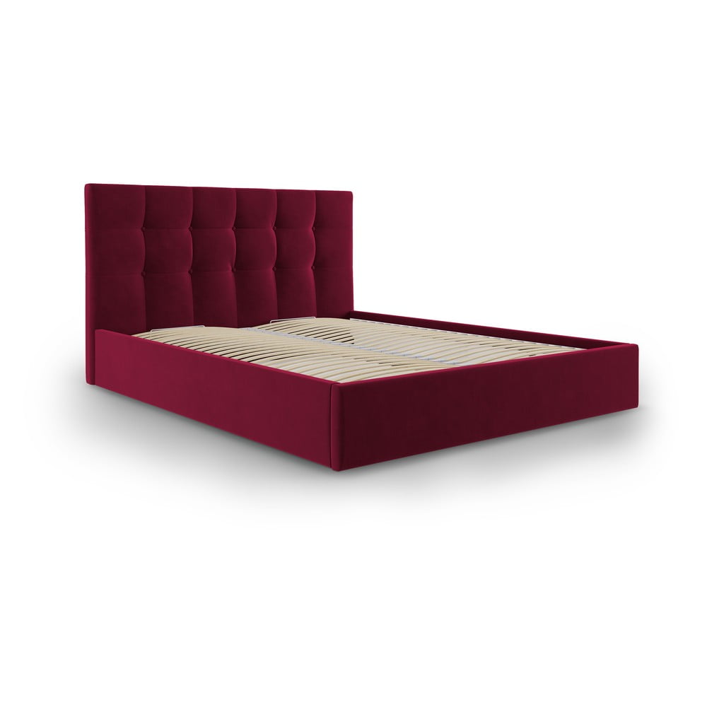 Vínovočervená zamatová dvojlôžková posteľ Mazzini Beds Nerin 160 x 200 cm