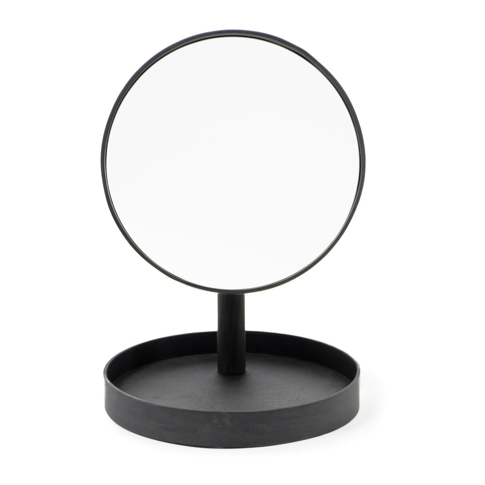 Čierne kozmetické zrcadlo s rámom z dubového dreva Wireworks Look ø 25 cm
