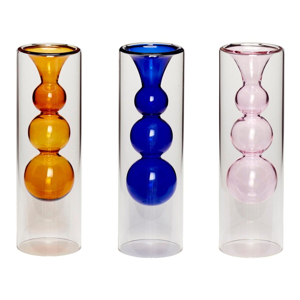 Súprava 3 sklenených váz Hübsch Colors výška 23 cm