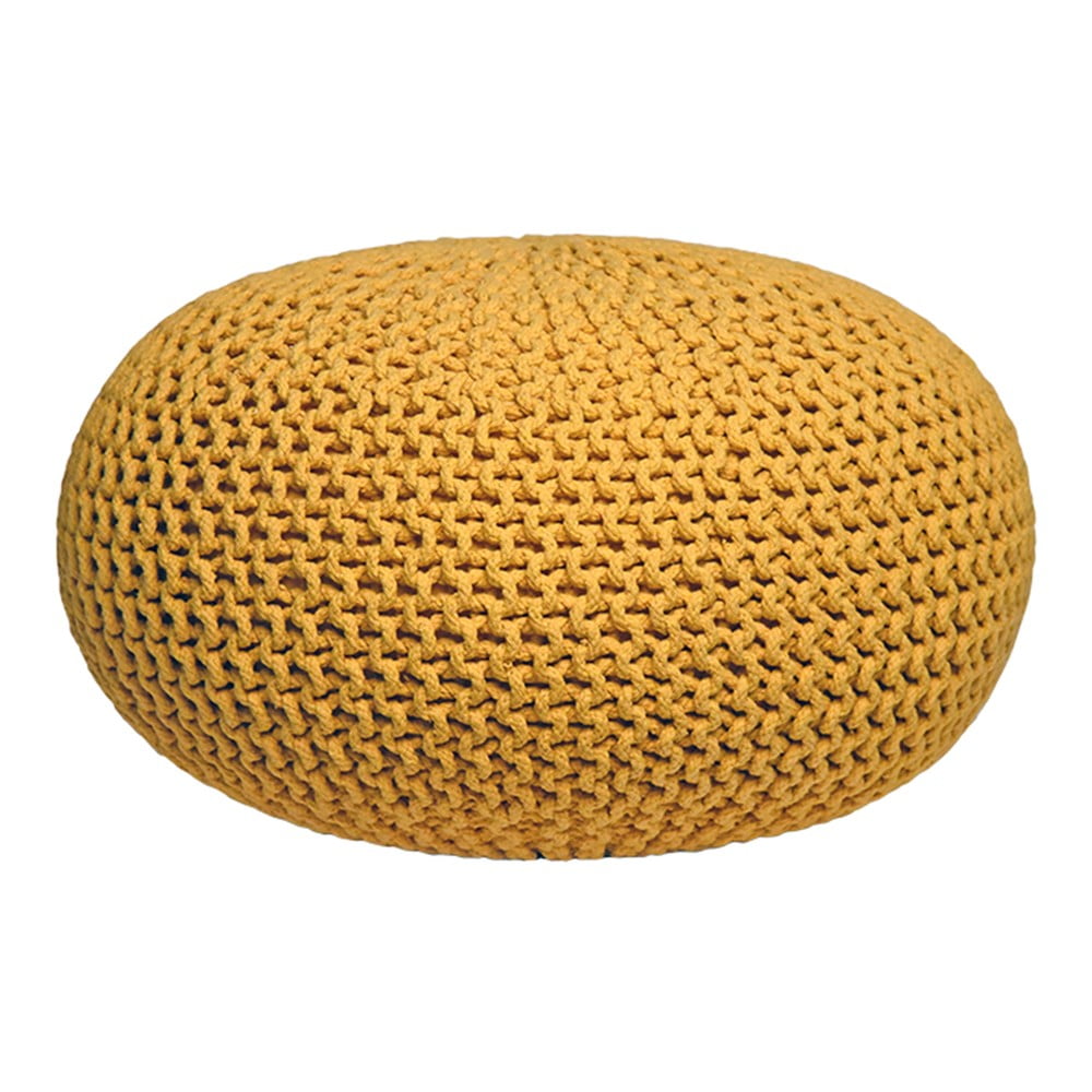 Žltý pletený puf LABEL51 Knitted XL ⌀ 70 cm