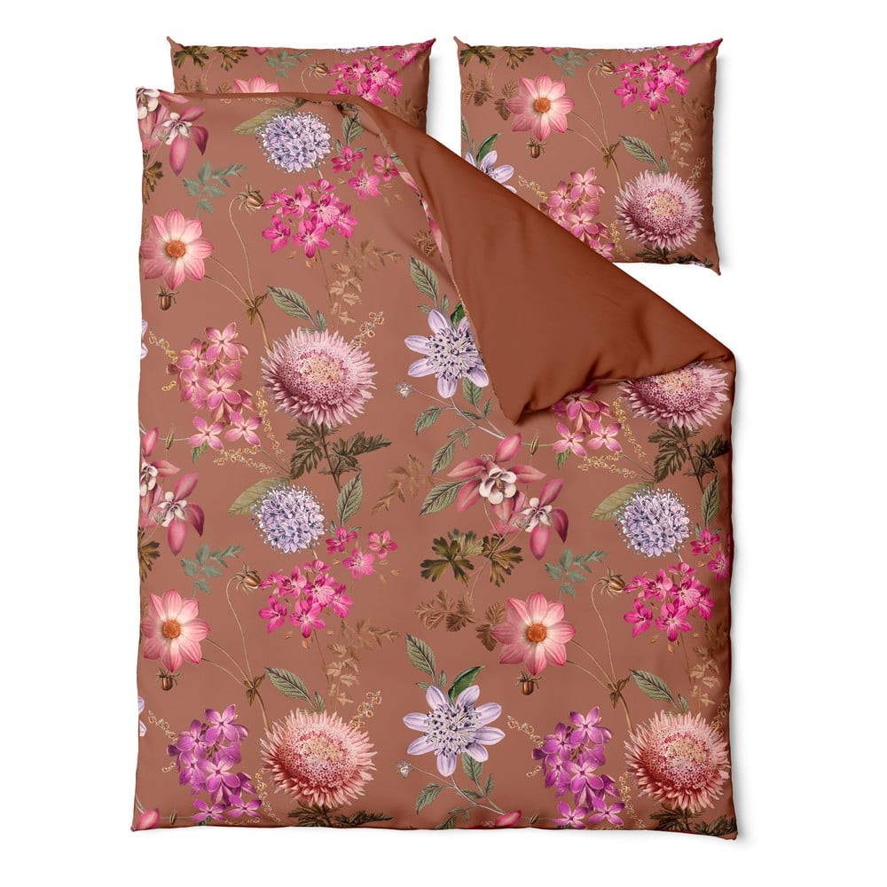 Terakotovohnedé obliečky na dvojlôžko z bavlneného saténu Bonami Selection Blossom 160 x 220 cm