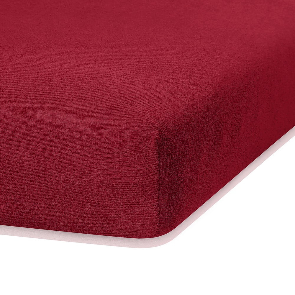 Tmavočervená elastická plachta s vysokým podielom bavlny AmeliaHome Ruby 200 x 80-90 cm